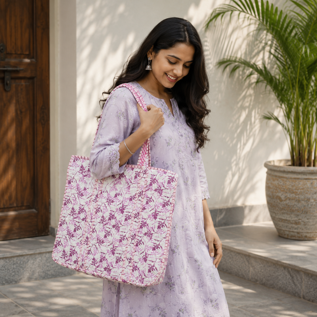Trendy Floral Printed Jaipuri Tote Bag for Women