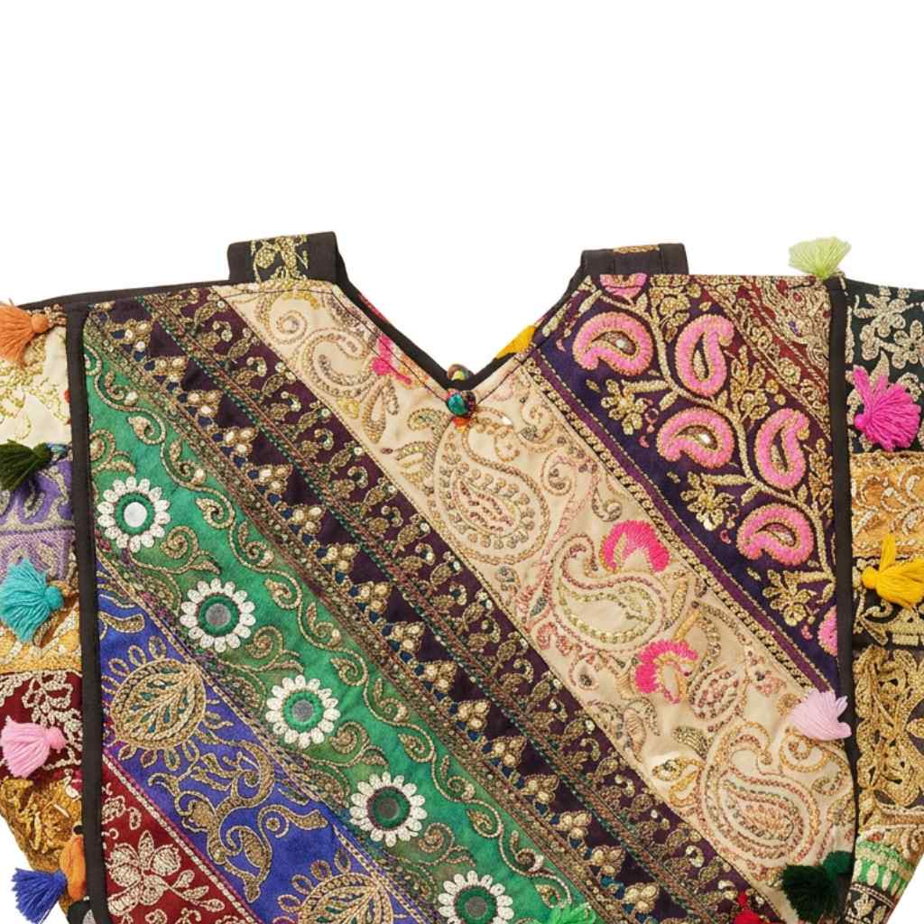 Ethnic Multicolor Embroidered Zari Tote Bag for Women