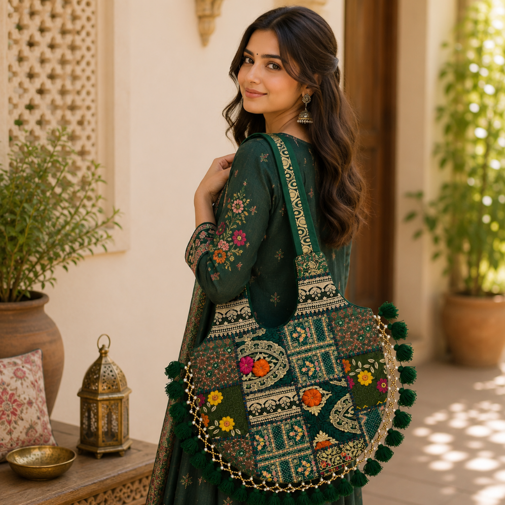 Bohemian Vibes Tassel Embroidered Tote Bag for Women