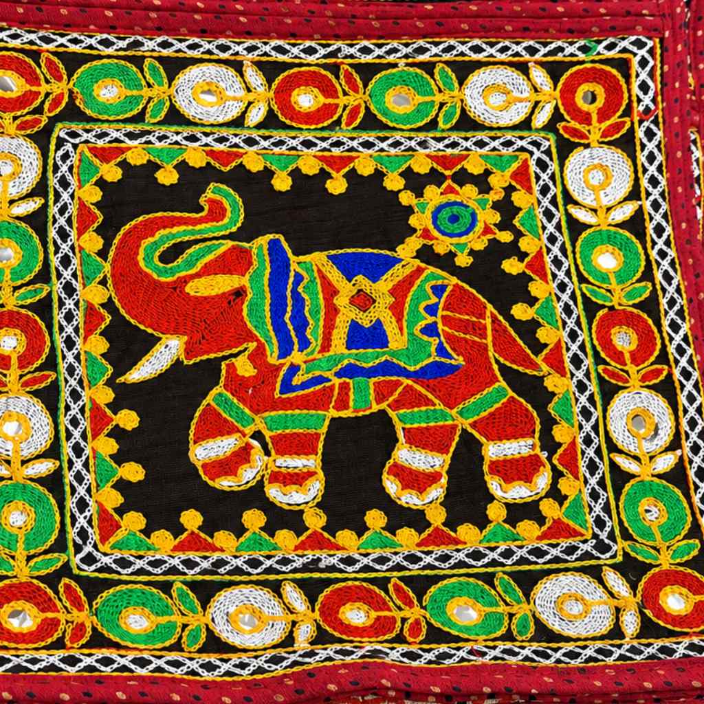 Folk Art Elephant Embroidered Sling Bag