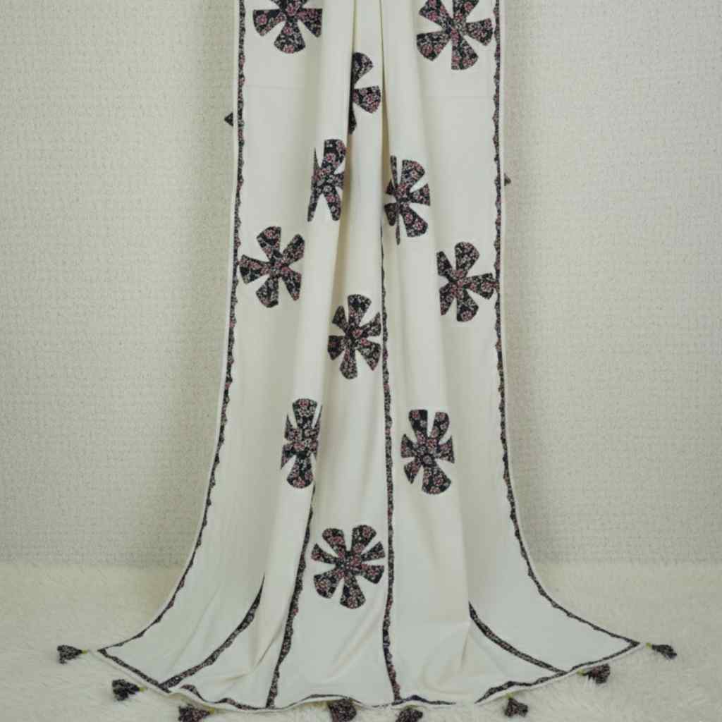 White Vintage Motifs Tassel Applique Dupatta