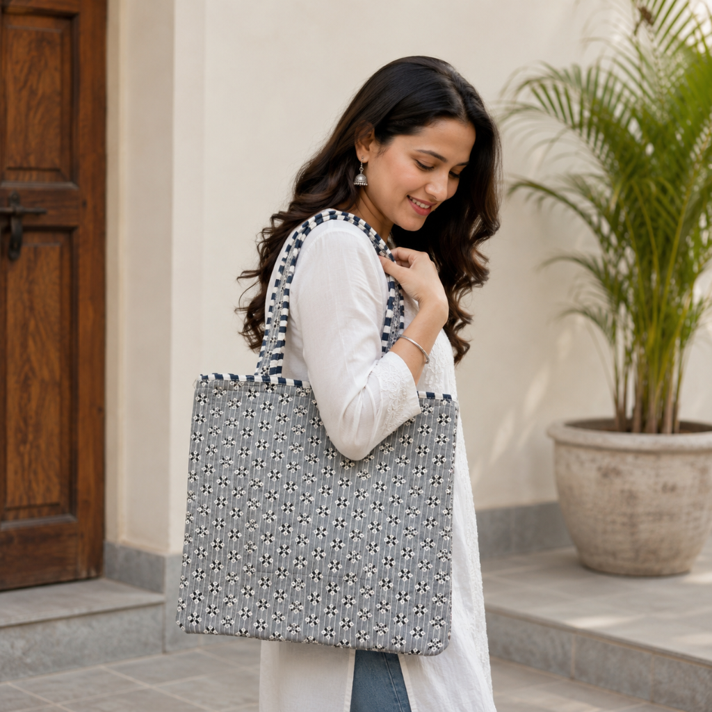 Trendy Floral Printed Jaipuri Tote Bag for Women