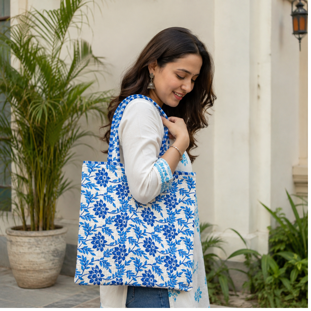 Trendy Floral Printed Jaipuri Tote Bag for Women