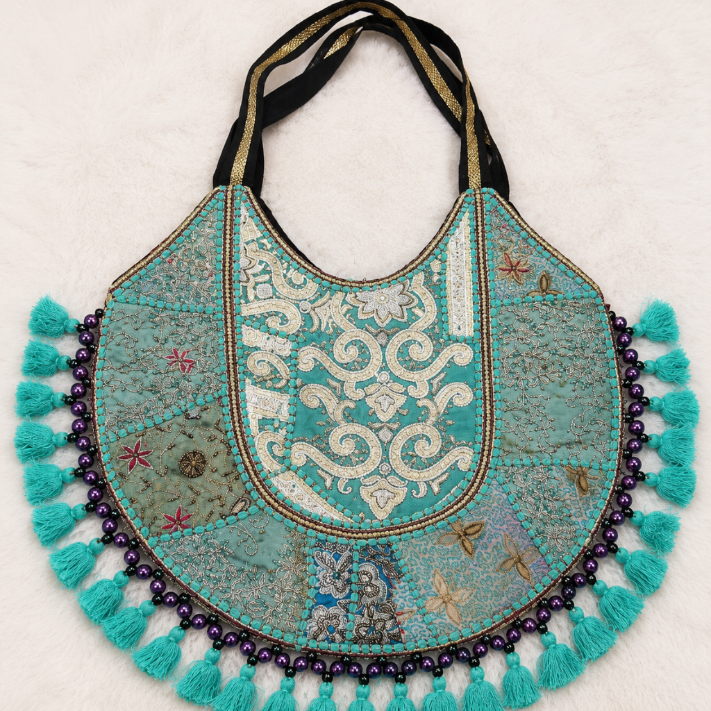 Pastel Weave Zari Embroidered Tote Bag for Women