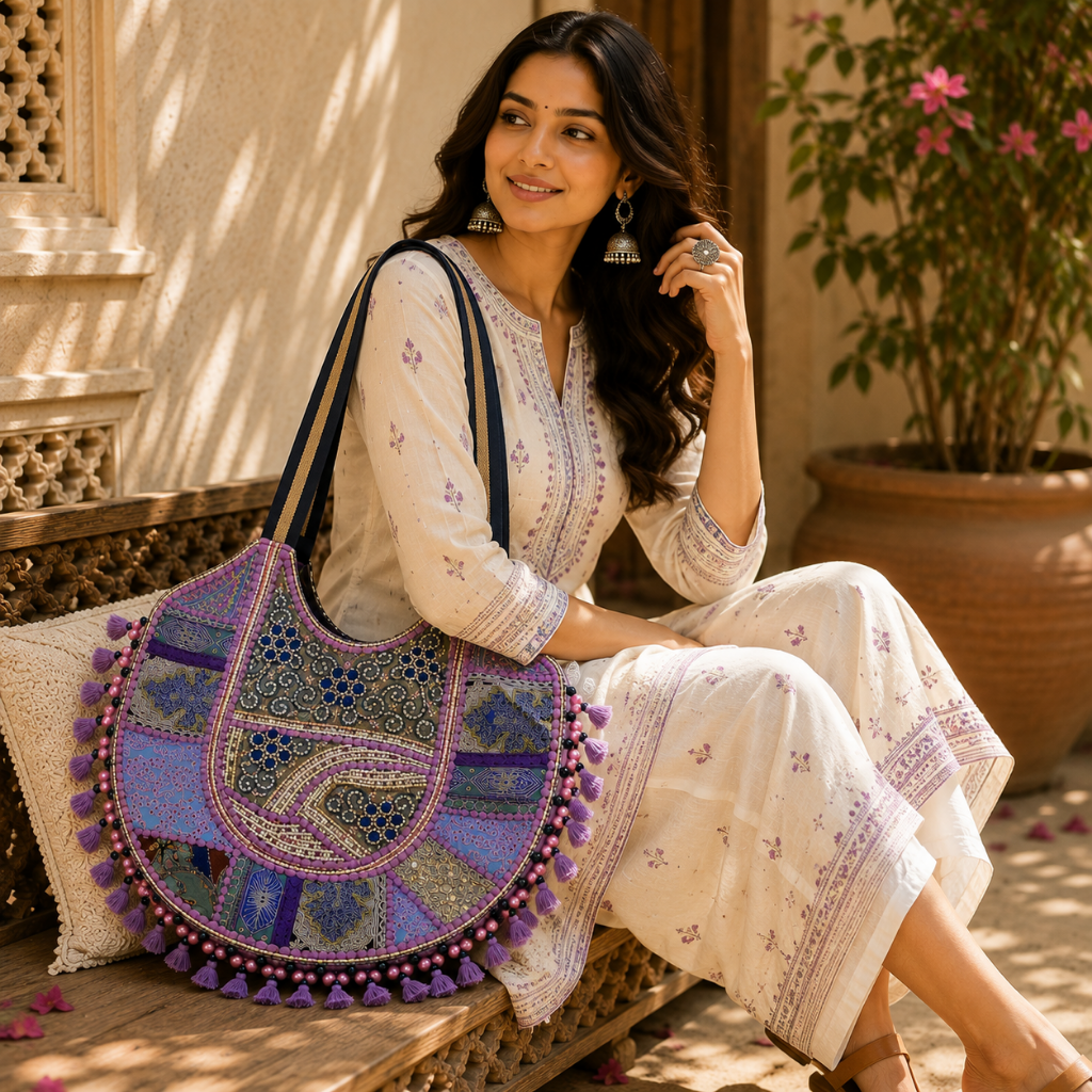 Pastel Weave Zari Embroidered Tote Bag for Women