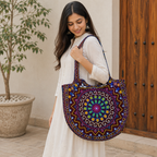 Geometric Motifs Embroidered Rajasthani Tote Bag