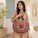 Pastel Weave Zari Embroidered Tote Bag for Women