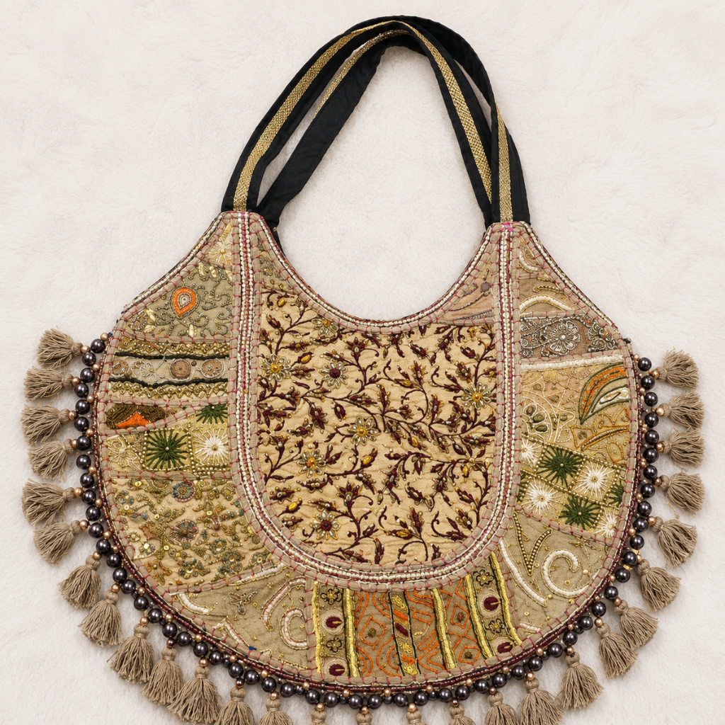 Pastel Weave Zari Embroidered Tote Bag for Women