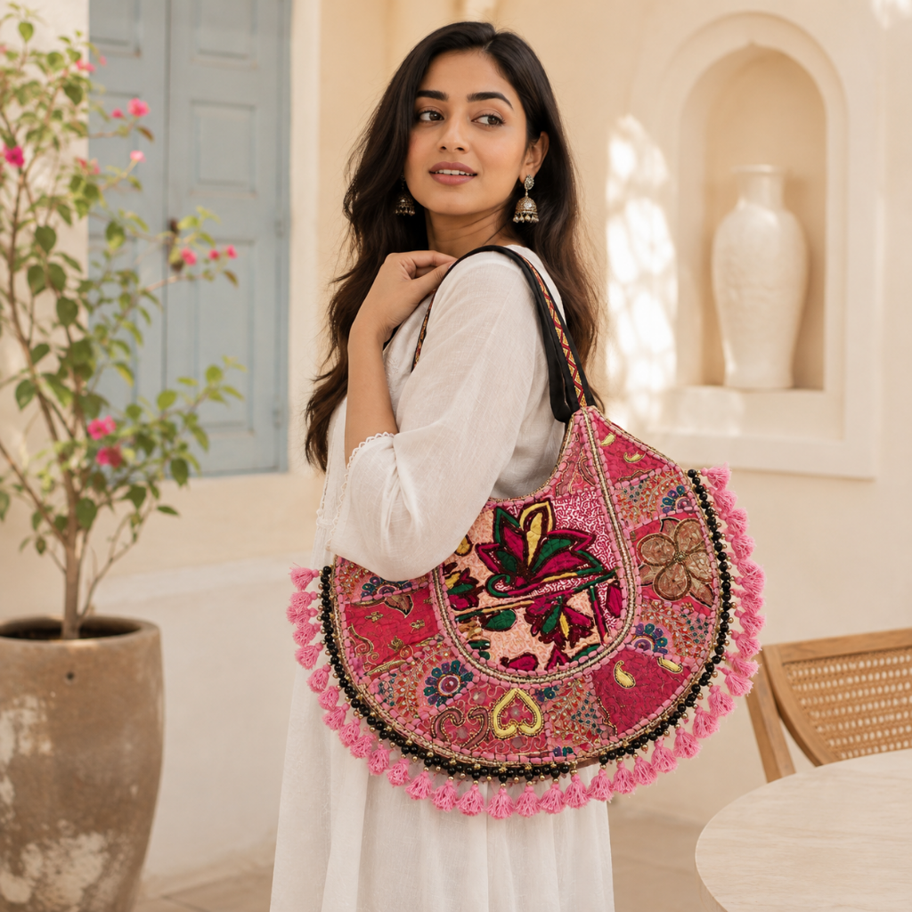 Pastel Weave Zari Embroidered Tote Bag for Women
