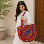 Geometric Motifs Embroidered Rajasthani Tote Bag