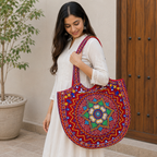 Geometric Motifs Embroidered Rajasthani Tote Bag
