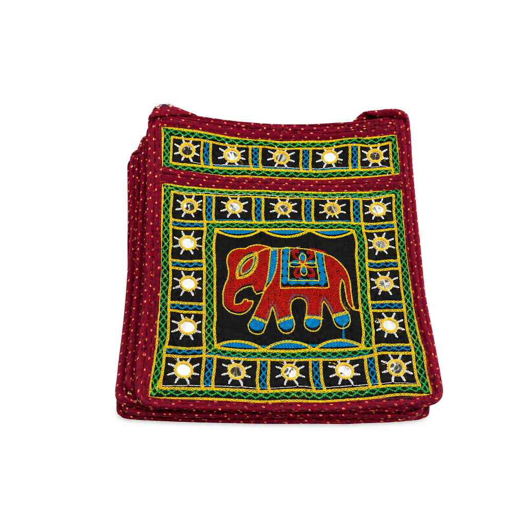 Folk Art Elephant Embroidered Sling Bag