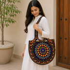 Geometric Motifs Embroidered Rajasthani Tote Bag