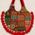 Rainbow Hues Tassel Embroidered Boho Tote Bag