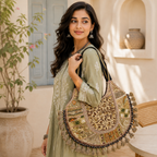 Pastel Weave Zari Embroidered Tote Bag for Women