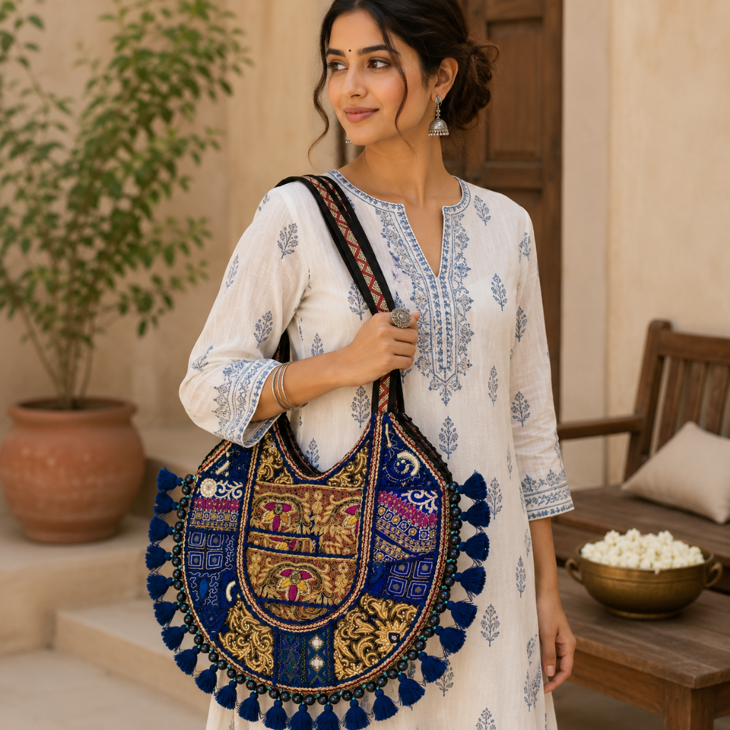 Pastel Weave Zari Embroidered Tote Bag for Women