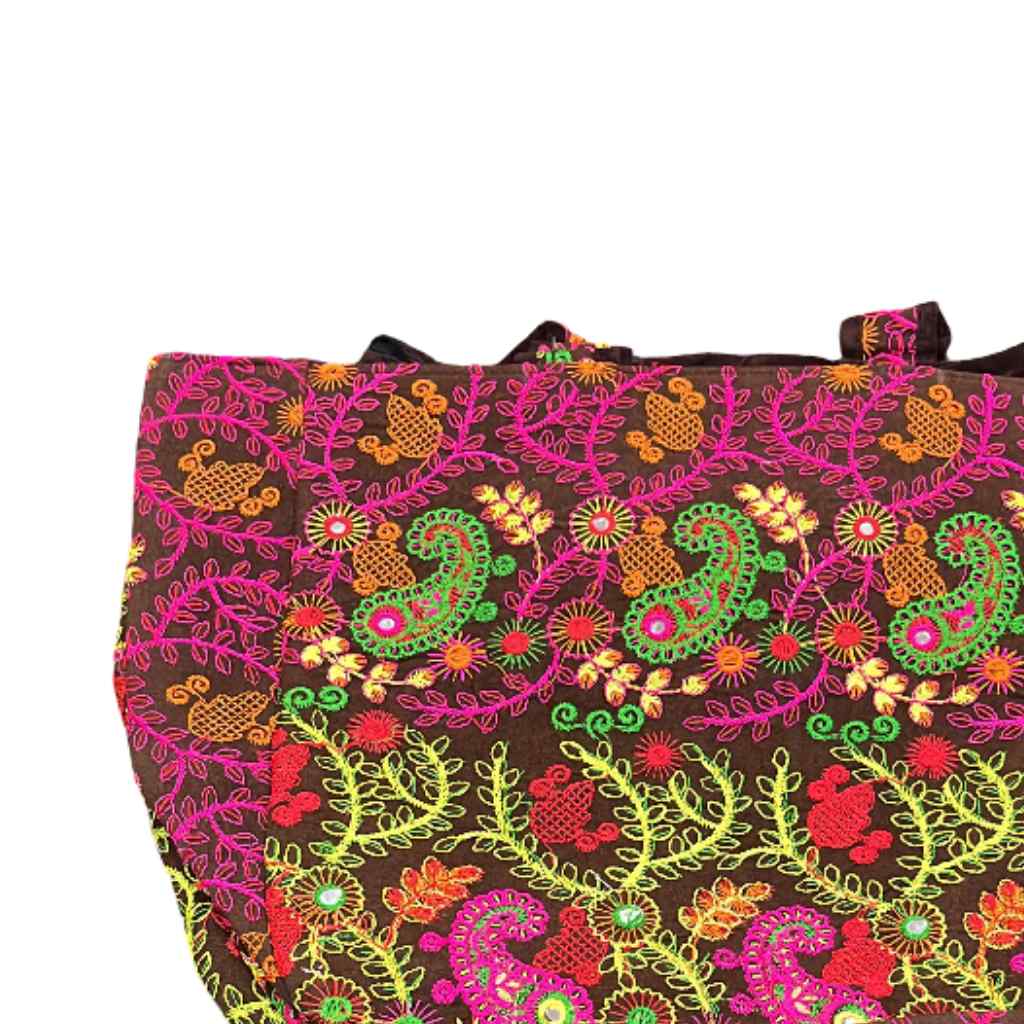 Ethnic Motifs Embroidered Boho Tote Bag