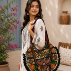Rainbow Hues Tassel Embroidered Boho Tote Bag