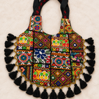 Rainbow Hues Tassel Embroidered Boho Tote Bag