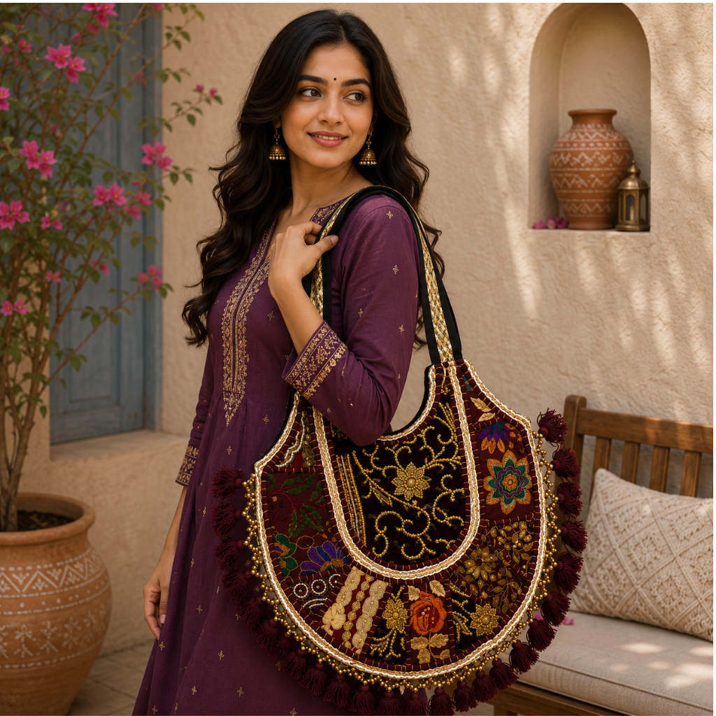 Royal Zari Embroidered Tote Bag