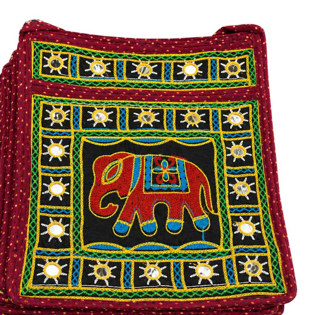 Folk Art Elephant Embroidered Sling Bag