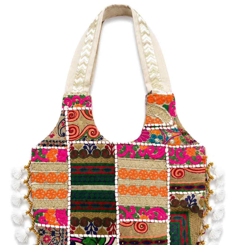 Bohemian Vibes Tassel Embroidered Tote Bag for Women