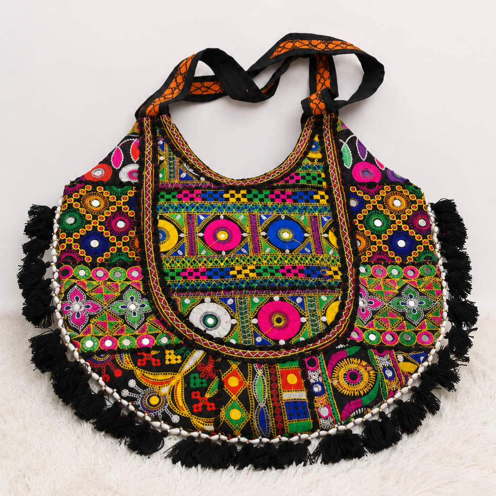 Fusion Hues Boho Tassel Embroidered Tote Bag