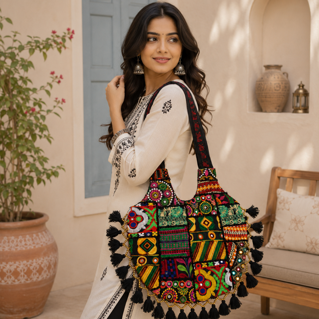 Wanderlust Tassel Embroidered  Tote Bag