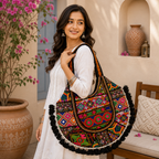 Fusion Hues Boho Tassel Embroidered Tote Bag