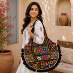 Fusion Hues Boho Tassel Embroidered Tote Bag