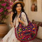 Tribal Hues Boho Embroidered Tote Bag