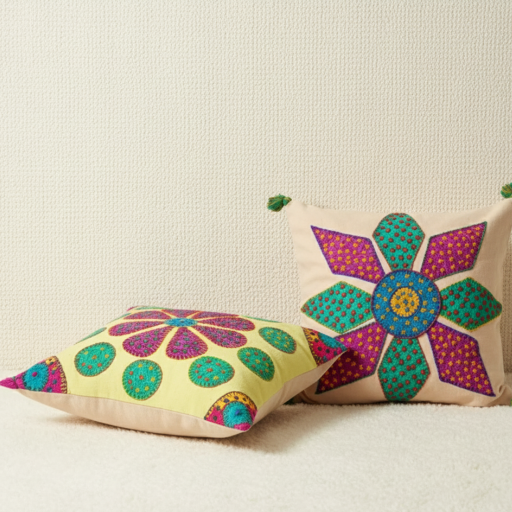 Appliqué Flower Art Cushion Covers