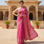 Applique Elegance Chanderi Saree with Handcrafted Detailing