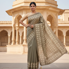 Applique Elegance Chanderi Saree with Handcrafted Detailing