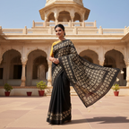 Applique Elegance Chanderi Saree with Handcrafted Detailing