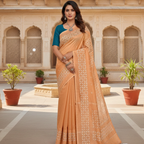 Applique Elegance Chanderi Saree with Handcrafted Detailing