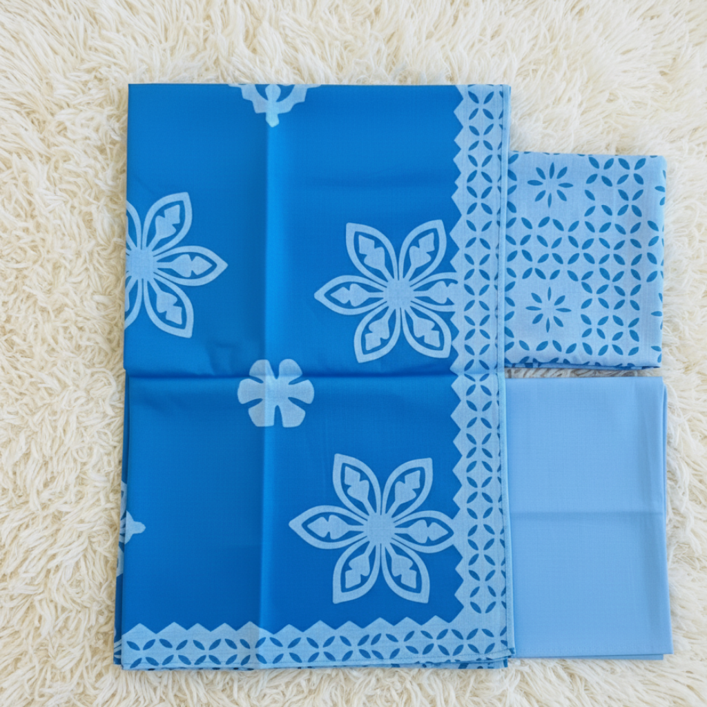 Blue Cotton Unstitched 3 Pc Suit Set with Applique Work