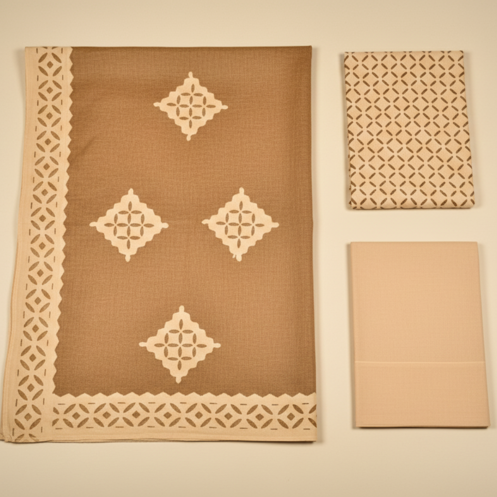 Brown Cotton Unstitched Suit Set with Applique Work