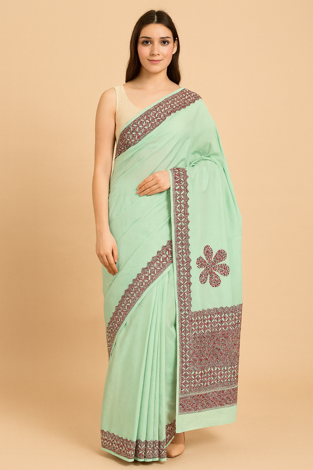 Mint Green Regal Applique Embroidered Saree