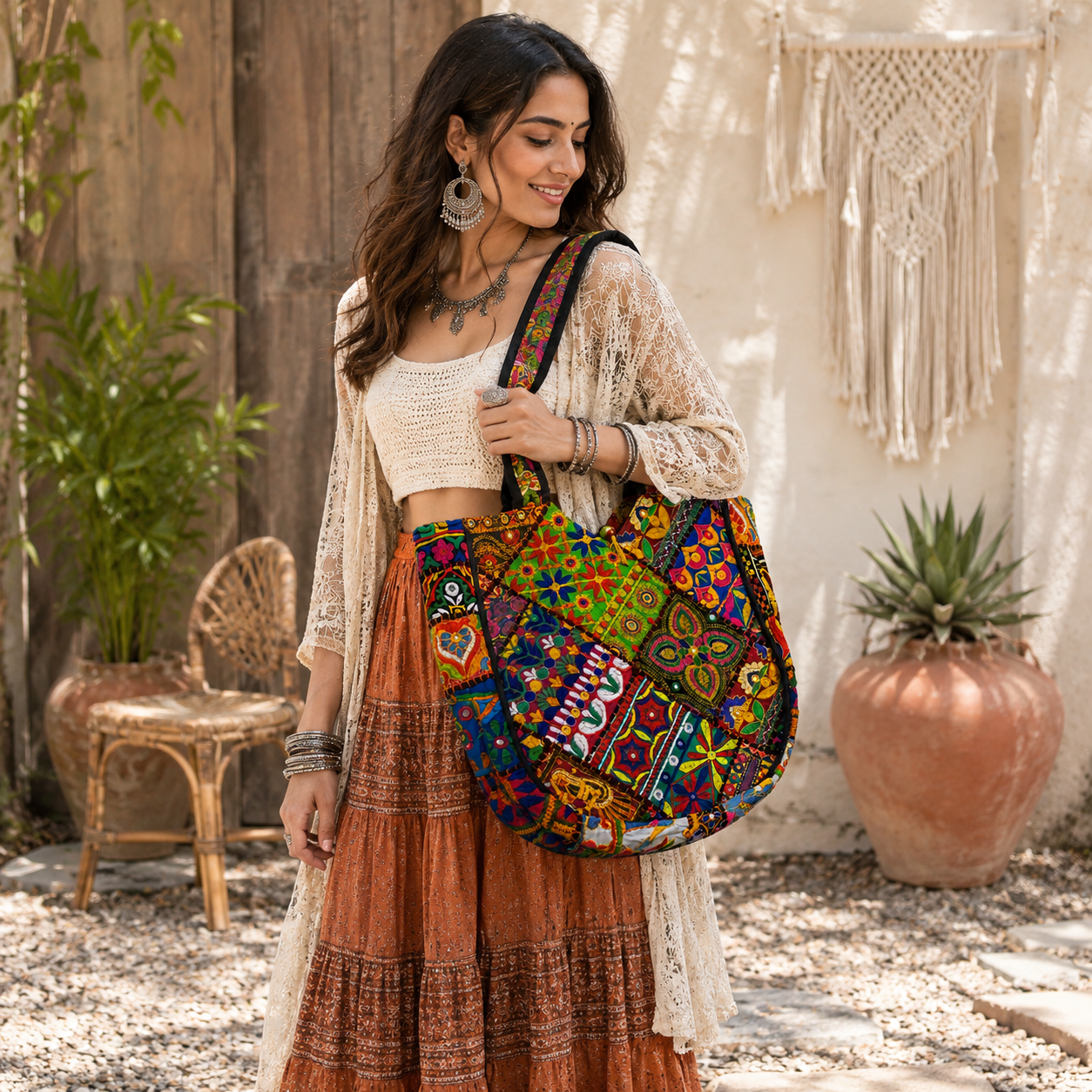 Colorful Bliss Cotton Bag with Detailed Embroidery Work