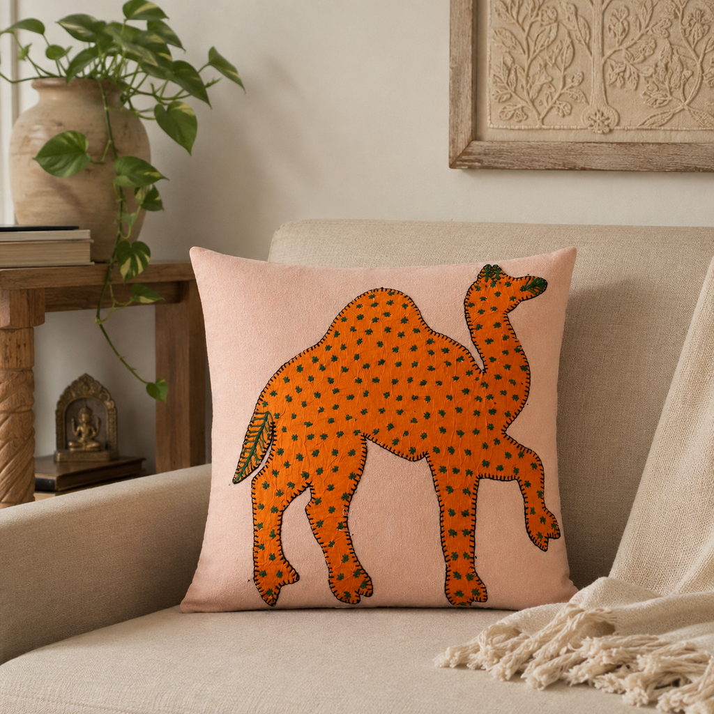 Traditional Indian Camel Applique Cushion Cover