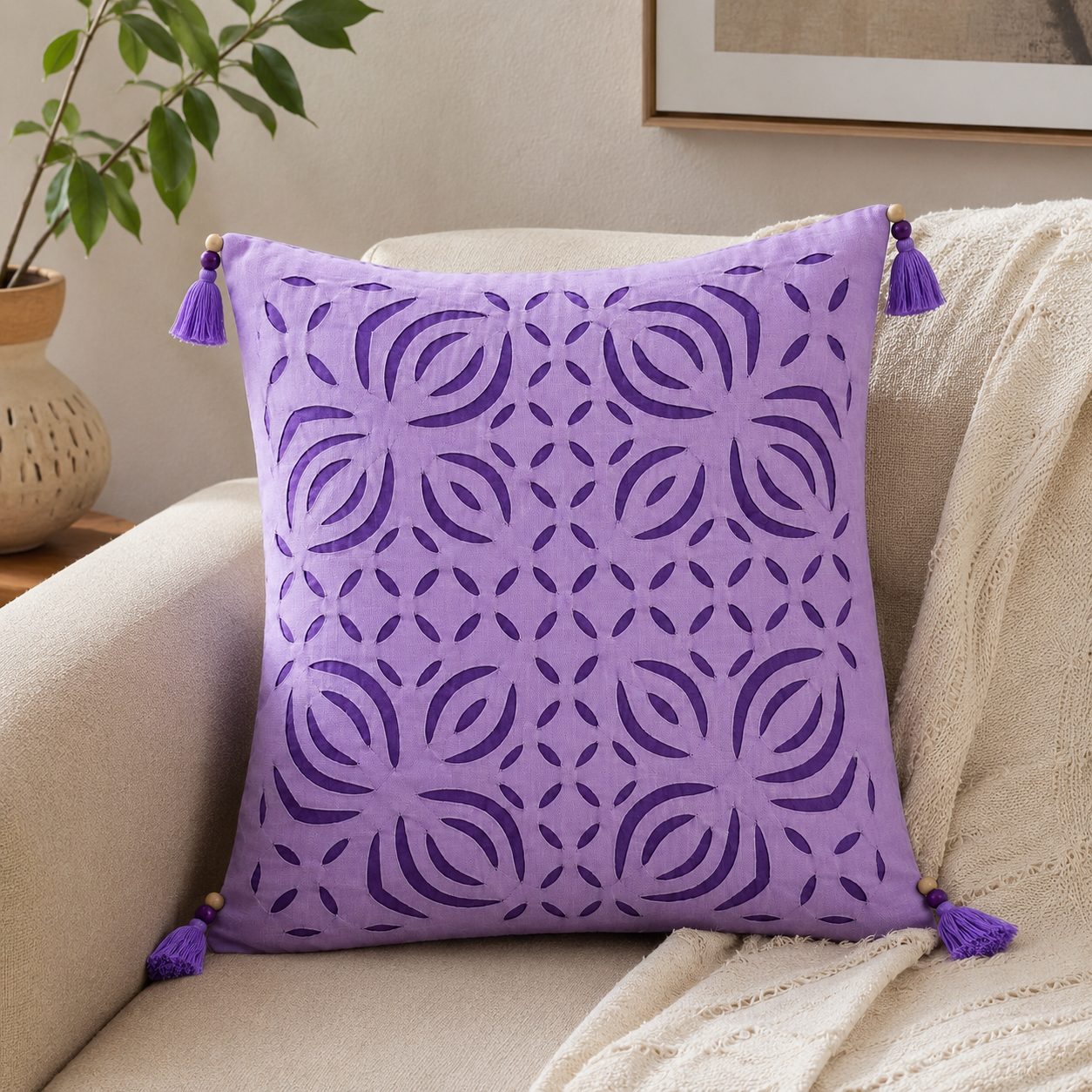 Artisan Made Applique Cutwork Cushion Cover