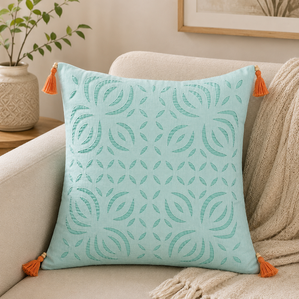 Artisan Made Applique Cutwork Cushion Cover
