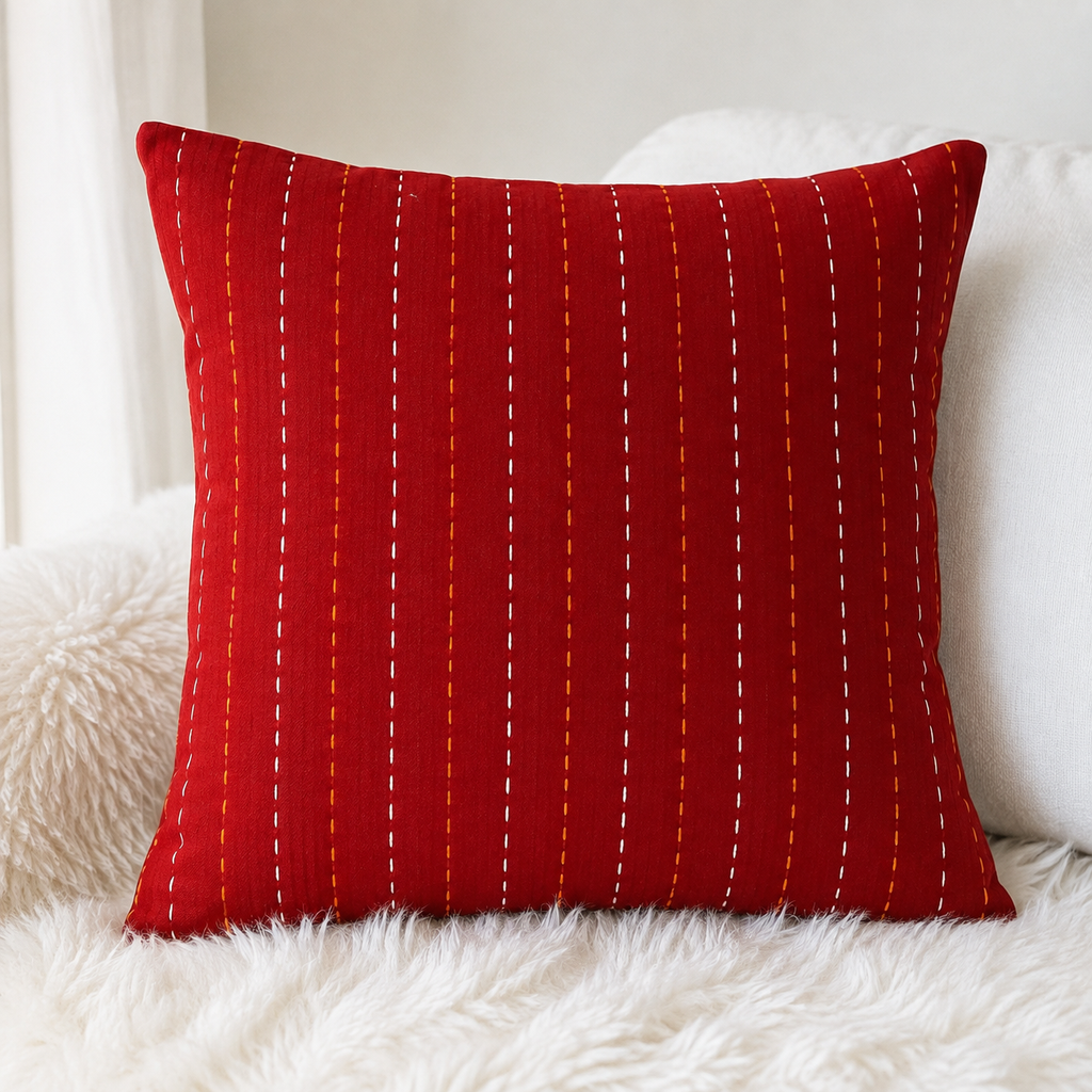 Minimal Line Detailed Thread Work Embroidered Cushion Cover