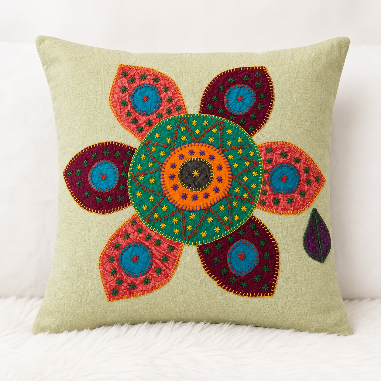 Handmade Decorative Applique Cushion Cover for Home Decor