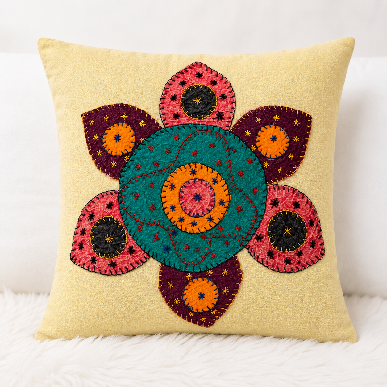 Handmade Decorative Applique Cushion Cover for Home Decor