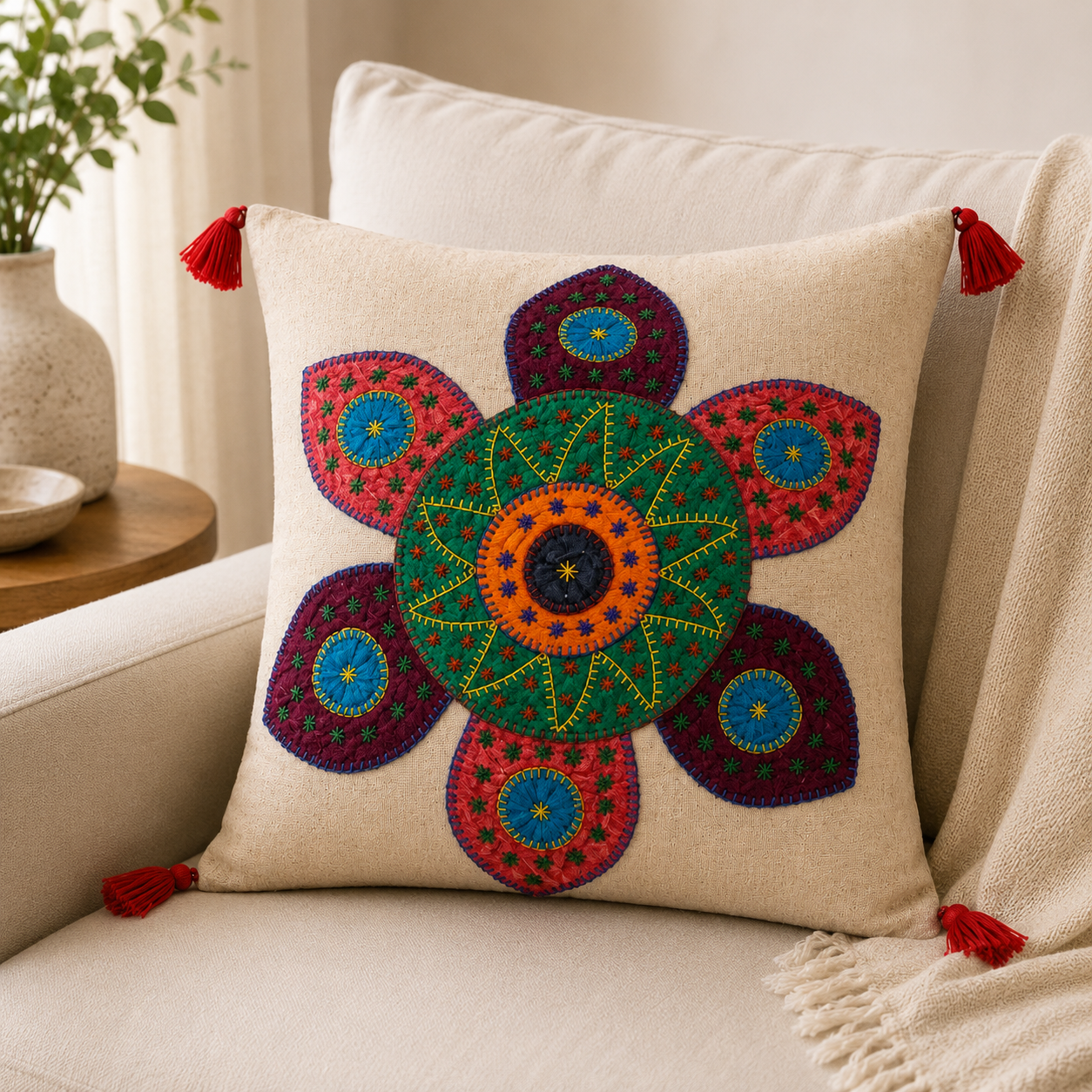Handmade Decorative Applique Cushion Cover for Home Decor