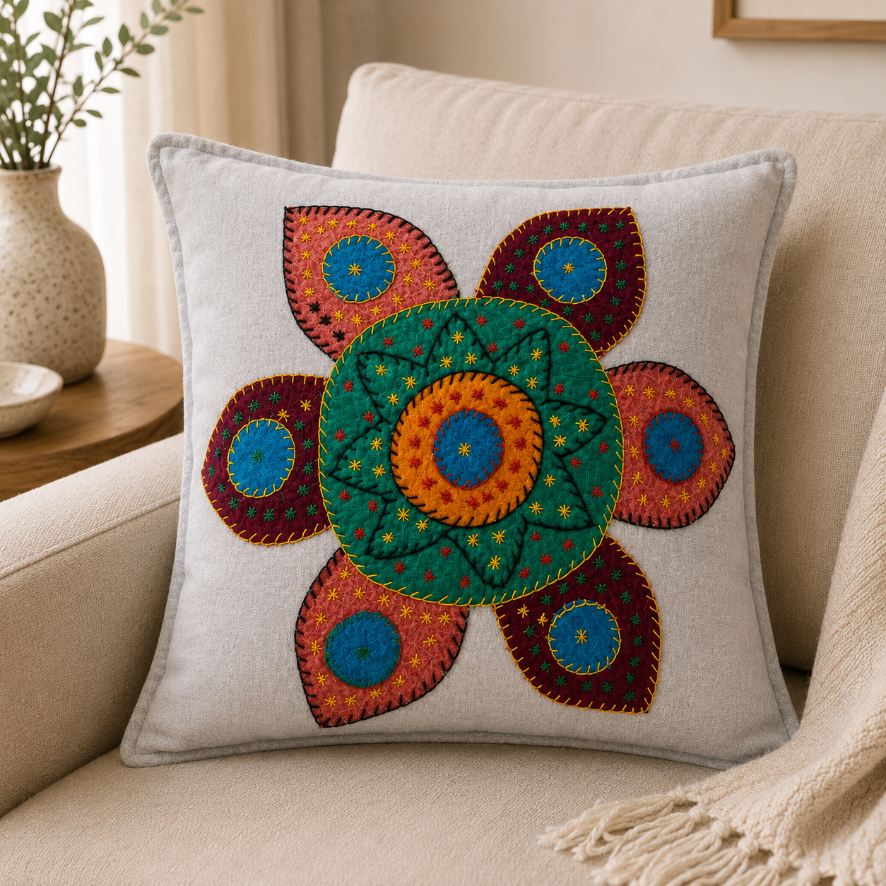 Handmade Decorative Applique Cushion Cover for Home Decor