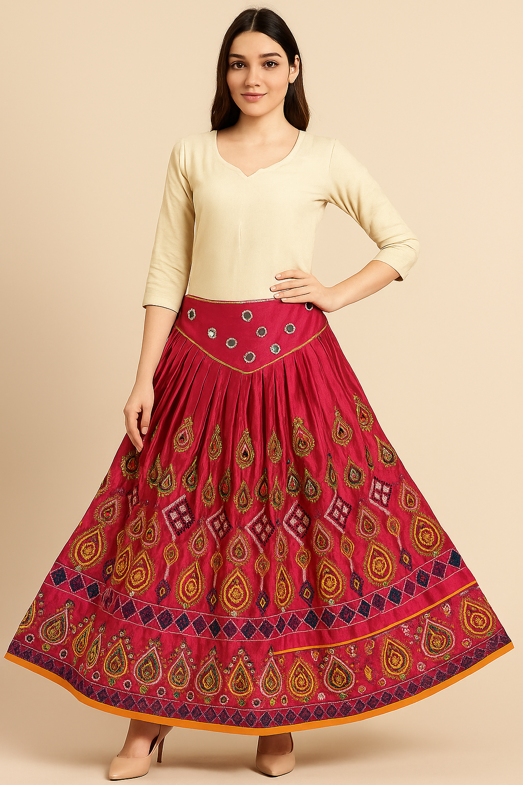 Fuchsia Splendor Ethnic Jewel Embroidered Skirt