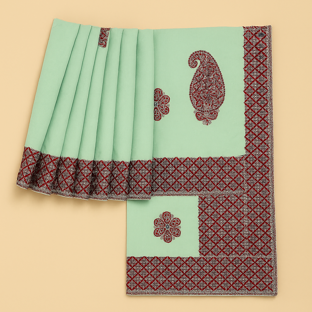 Mint Green Regal Applique Embroidered Saree